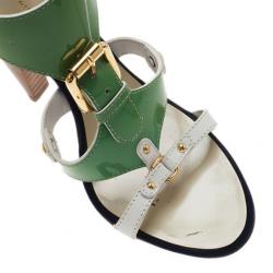 Pre Owned Giuseppe Zanotti Green and White Patent Leather Sandals Size 40
