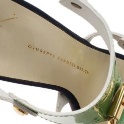 Pre Owned Giuseppe Zanotti Green and White Patent Leather Sandals Size 40