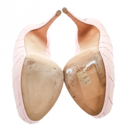 Pre Owned Giuseppe Zanotti Blush Pink Croc Embossed Leather Peep Toe Platform Pumps Size 38.5