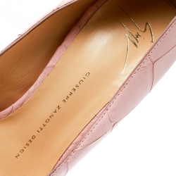 Pre Owned Giuseppe Zanotti Blush Pink Croc Embossed Leather Peep Toe Platform Pumps Size 38.5