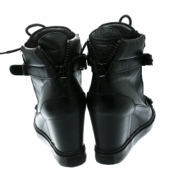 Pre Owned Giuseppe Zanotti Black Leather Jennifer Wedge Sneakers Size 41