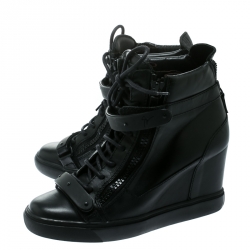 Pre Owned Giuseppe Zanotti Black Leather Jennifer Wedge Sneakers Size 41