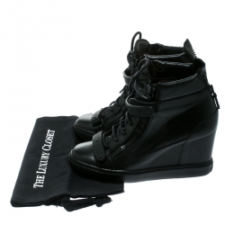 Pre Owned Giuseppe Zanotti Black Leather Jennifer Wedge Sneakers Size 41