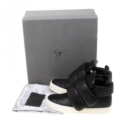 Pre Owned Giuseppe Zanotti Black Leather Puff Double Sneakers Size 38.5