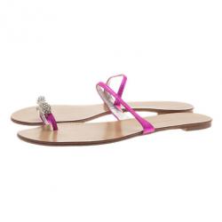 Pre Owned Giuseppe Zanotti Shocking Pink Toe Ring Sandals Size 41