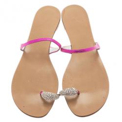 Pre Owned Giuseppe Zanotti Shocking Pink Toe Ring Sandals Size 41