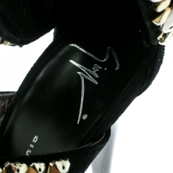 Pre Owned Giuseppe Zanotti Black Embellished Suede Ankle Strap Open Toe Sandals Size 38.5