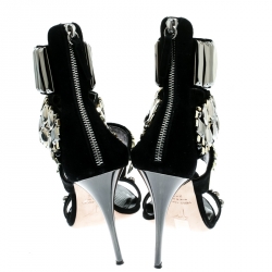 Pre Owned Giuseppe Zanotti Black Embellished Suede Ankle Strap Open Toe Sandals Size 38.5
