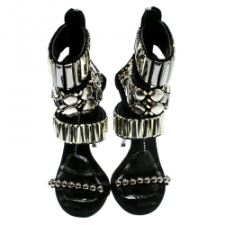 Pre Owned Giuseppe Zanotti Black Embellished Suede Ankle Strap Open Toe Sandals Size 38.5