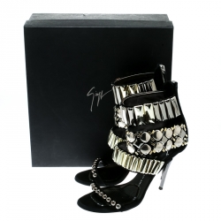 Pre Owned Giuseppe Zanotti Black Embellished Suede Ankle Strap Open Toe Sandals Size 38.5