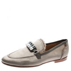 Pre Owned Giuseppe Zanotti Beige Satin Letizia Crystal Embellished Loafers Size 36