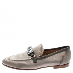 Pre Owned Giuseppe Zanotti Beige Satin Letizia Crystal Embellished Loafers Size 36