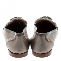 Pre Owned Giuseppe Zanotti Beige Satin Letizia Crystal Embellished Loafers Size 36