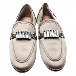 Pre Owned Giuseppe Zanotti Beige Satin Letizia Crystal Embellished Loafers Size 36