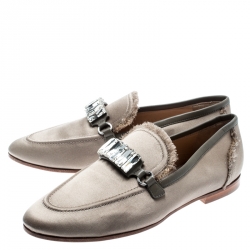 Pre Owned Giuseppe Zanotti Beige Satin Letizia Crystal Embellished Loafers Size 36