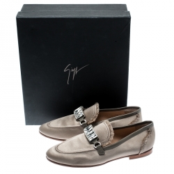 Pre Owned Giuseppe Zanotti Beige Satin Letizia Crystal Embellished Loafers Size 36