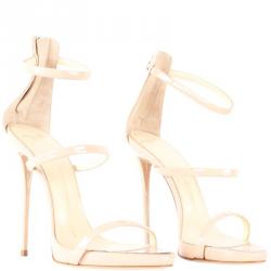 Giuseppe Zanotti Beige Patent Leather Ankle Strap Sandals Size 37
