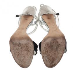 Pre Owned Giuseppe Zanotti Silver and Black Crystal Ankle Strap Sandals Size 37