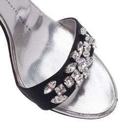 Pre Owned Giuseppe Zanotti Silver and Black Crystal Ankle Strap Sandals Size 37