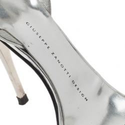 Pre Owned Giuseppe Zanotti Silver and Black Crystal Ankle Strap Sandals Size 37