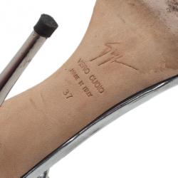 Pre Owned Giuseppe Zanotti Silver and Black Crystal Ankle Strap Sandals Size 37