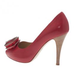 Pre Owned Giuseppe Zanotti Red Leather Rose Embellished Peep Toe Pumps Size 39