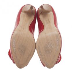 Pre Owned Giuseppe Zanotti Red Leather Rose Embellished Peep Toe Pumps Size 39