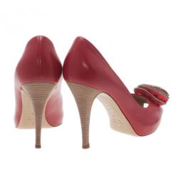 Pre Owned Giuseppe Zanotti Red Leather Rose Embellished Peep Toe Pumps Size 39