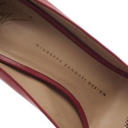 Pre Owned Giuseppe Zanotti Red Leather Rose Embellished Peep Toe Pumps Size 39