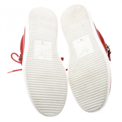 Pre Owned Giuseppe Zanotti Red Leather And Mesh Megatron Lace Up Sneakers Size 36