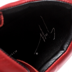 Pre Owned Giuseppe Zanotti Red Leather And Mesh Megatron Lace Up Sneakers Size 36