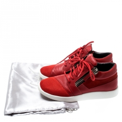 Pre Owned Giuseppe Zanotti Red Leather And Mesh Megatron Lace Up Sneakers Size 36