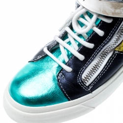 Pre Owned Giuseppe Zanotti Multicolor Metallic Leather High Top Sneakers Size 38.5