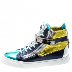 Pre Owned Giuseppe Zanotti Multicolor Metallic Leather High Top Sneakers Size 38.5
