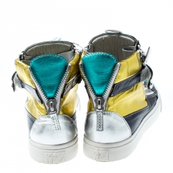 Pre Owned Giuseppe Zanotti Multicolor Metallic Leather High Top Sneakers Size 38.5