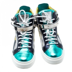 Pre Owned Giuseppe Zanotti Multicolor Metallic Leather High Top Sneakers Size 38.5