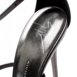 Pre Owned Giuseppe Zanotti Grey Leather Crystal Embellished Strappy Sandals Size 37