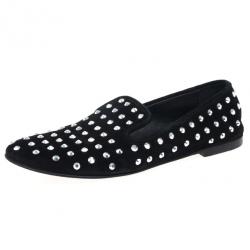 Giuseppe Zanotti Black Suede Crystal Studded Smoking Slippers Size 39