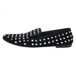 Pre Owned Giuseppe Zanotti Black Suede Crystal Studded Smoking Slippers Size 39