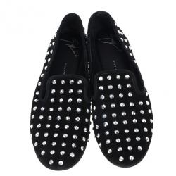 Pre Owned Giuseppe Zanotti Black Suede Crystal Studded Smoking Slippers Size 39