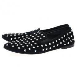 Pre Owned Giuseppe Zanotti Black Suede Crystal Studded Smoking Slippers Size 39