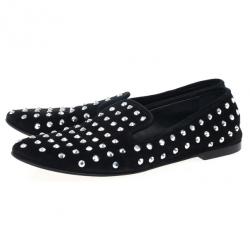 Giuseppe Zanotti Black Suede Crystal Studded Smoking Slippers Size 39