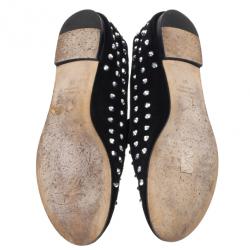 Pre Owned Giuseppe Zanotti Black Suede Crystal Studded Smoking Slippers Size 39