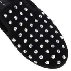 Pre Owned Giuseppe Zanotti Black Suede Crystal Studded Smoking Slippers Size 39