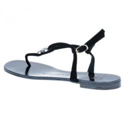 Pre Owned Giuseppe Zanotti Black Suede Jeweled Thong Flat Sandals Size 37