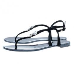 Pre Owned Giuseppe Zanotti Black Suede Jeweled Thong Flat Sandals Size 37