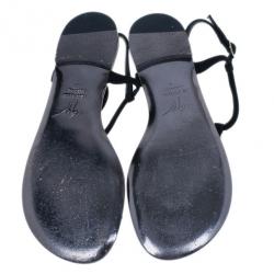 Pre Owned Giuseppe Zanotti Black Suede Jeweled Thong Flat Sandals Size 37