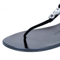 Pre Owned Giuseppe Zanotti Black Suede Jeweled Thong Flat Sandals Size 37