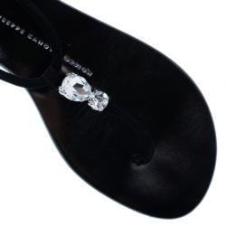Pre Owned Giuseppe Zanotti Black Suede Jeweled Thong Flat Sandals Size 37