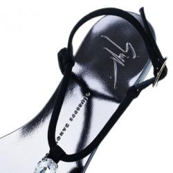 Pre Owned Giuseppe Zanotti Black Suede Jeweled Thong Flat Sandals Size 37